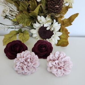 Floral Hair Clips - Burgundy and Pink